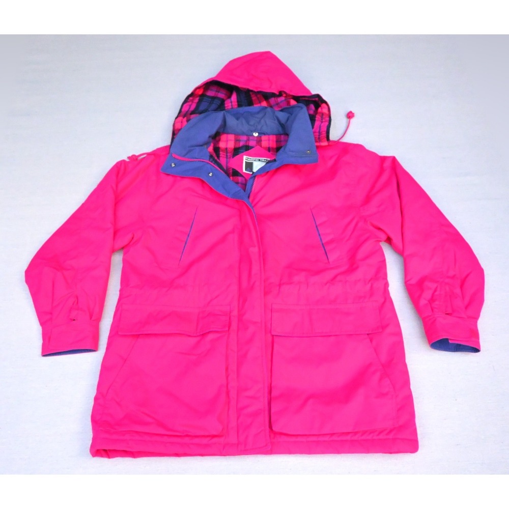 Pacific Trail Vintage 90s Size L Hooded Parka Hot Pink Purple Trim Flannel Lined